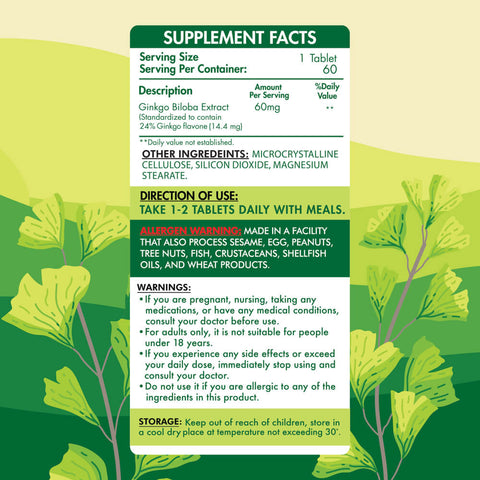 Ginkgo Biloba 60mg-60Serv.-60Capsules