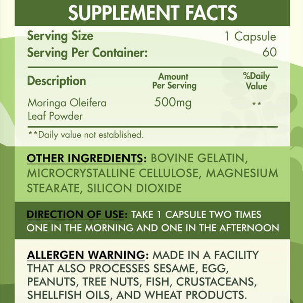 Moringa Oleifera-60Servings-60 Capsules