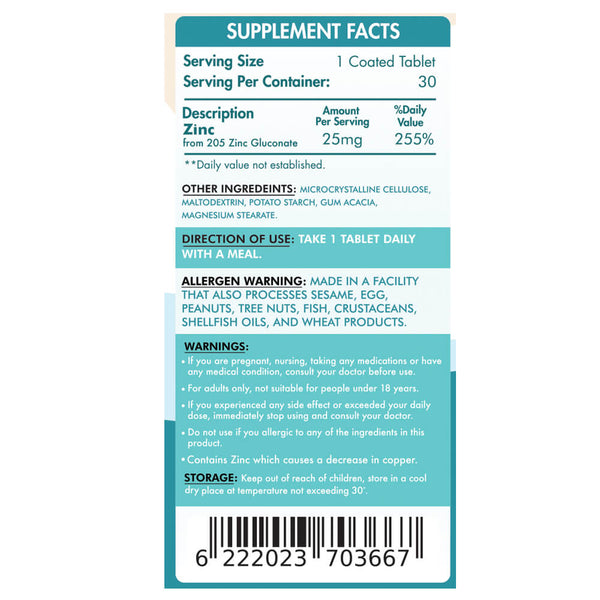 Zinc Gluconate-30Serv.-30Tablets